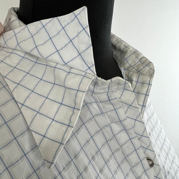 VINTAGE Escada White Blue Check Long Sleeve Button-Down Women's Cotton Shirt S - Picture 8 of 11